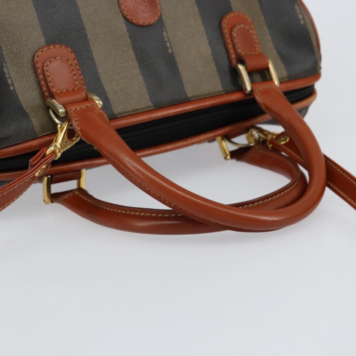 Fendi Vintage Pequin Convertible Boston Bag Coated Canvas Black Canvas Handbag (Pre-Owned)