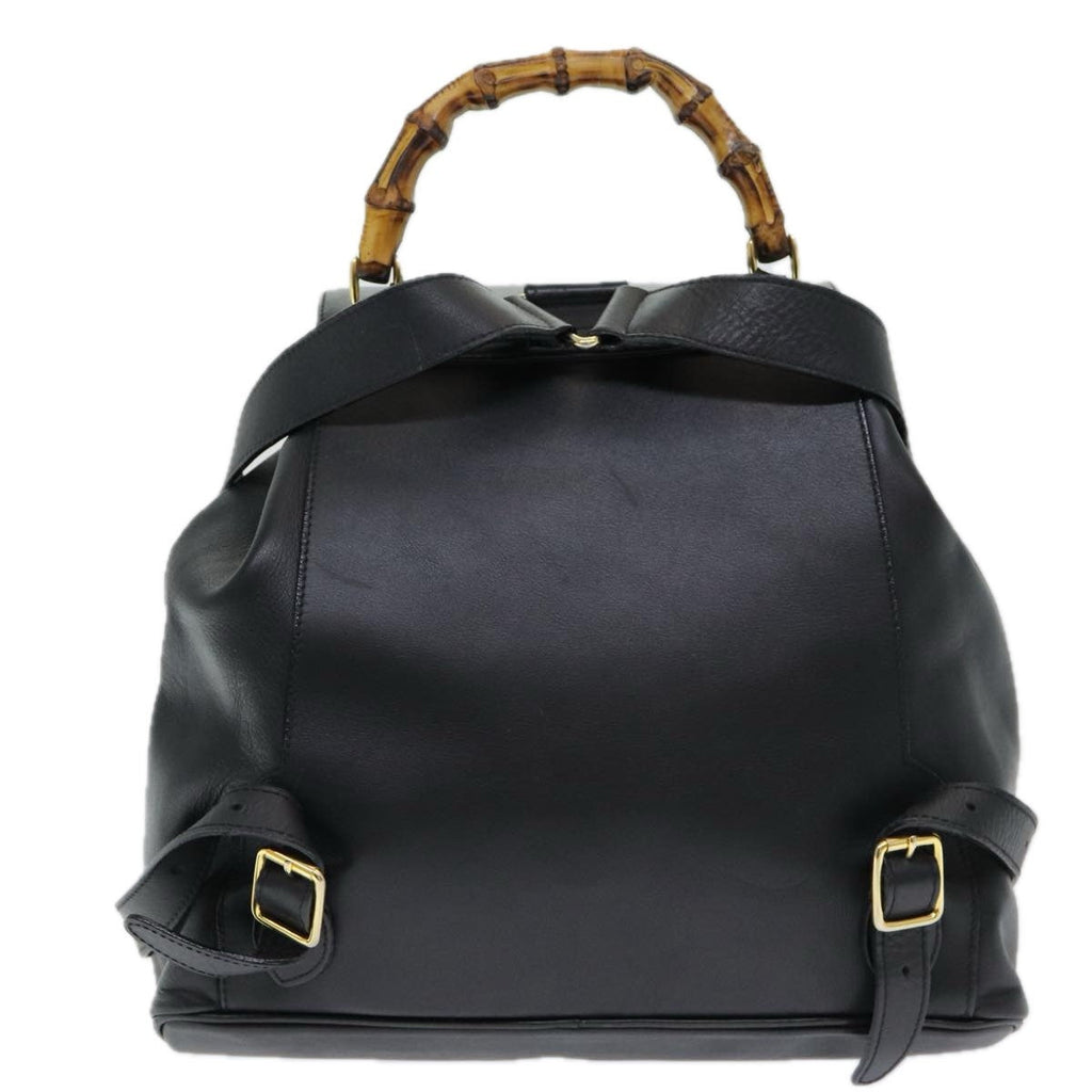 Gucci Vintage Bamboo Backpack Leather Black Leather Backpack Bag (Pre-Owned)