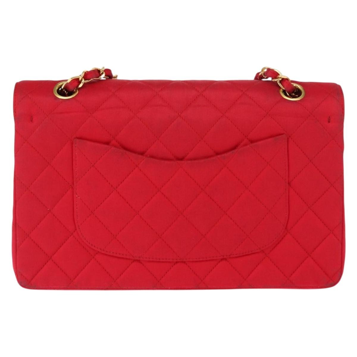 Chanel Timeless - Classic Double Flap Bag Quilted Satin Red Satin Shoulder Bag Bag (Pre-Owned)