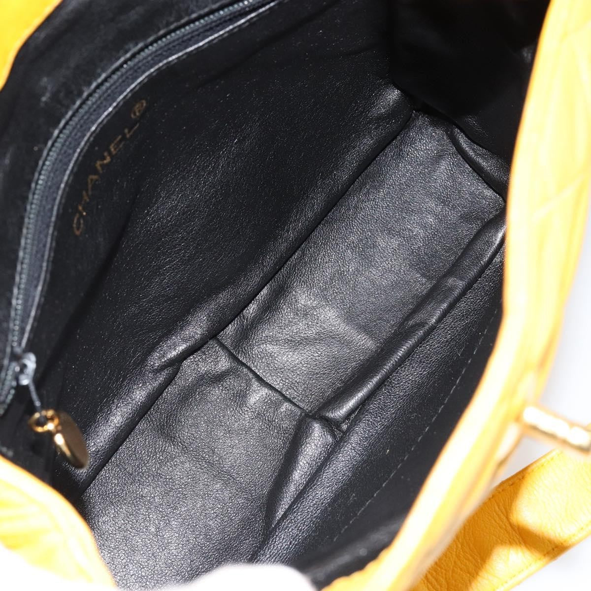 Chanel Vintage Cc Fold Over Shoulder Bag Quilted Lambskin Yellow Leather Shoulder Bag Bag (Pre-Owned)