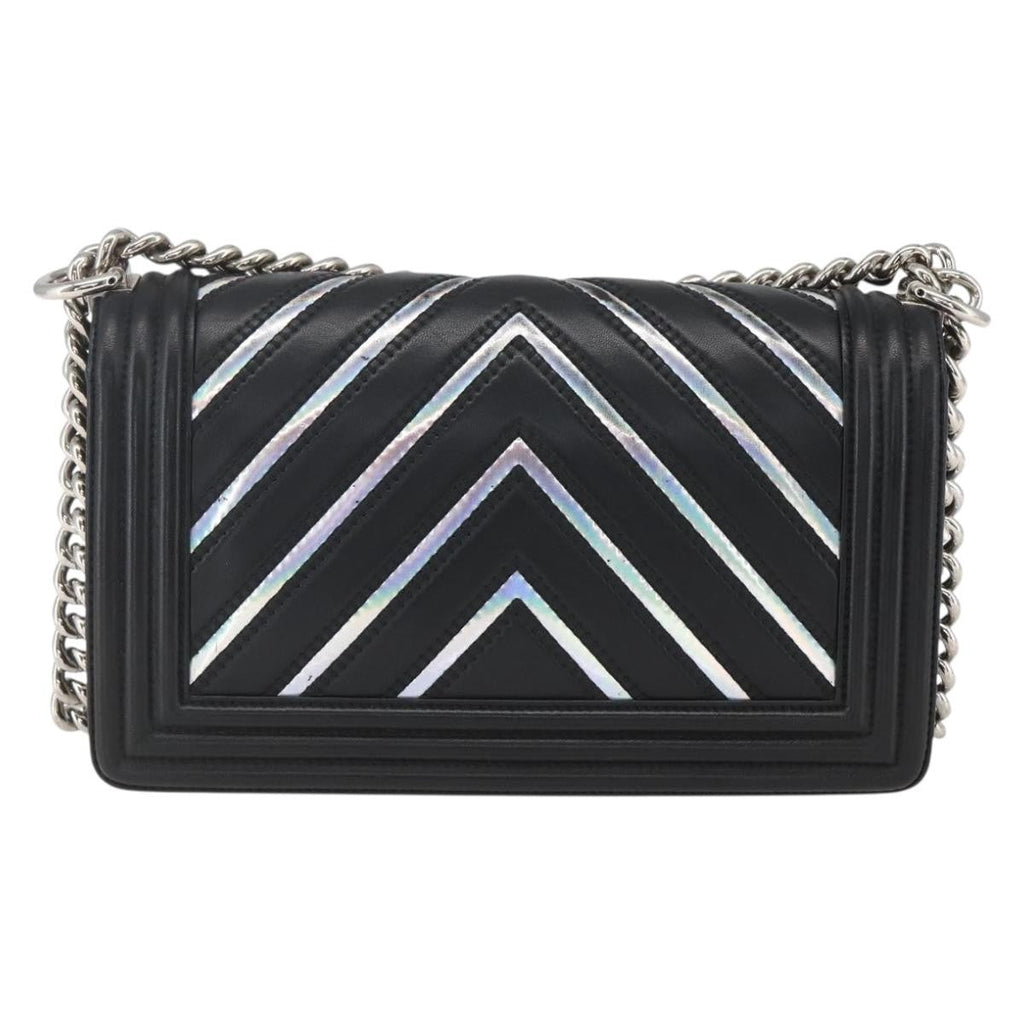 Chanel Boy Flap Bag Chevron Lambskin With Holographic Pvc Black Leather Shoulder Bag Bag (Pre-Owned)