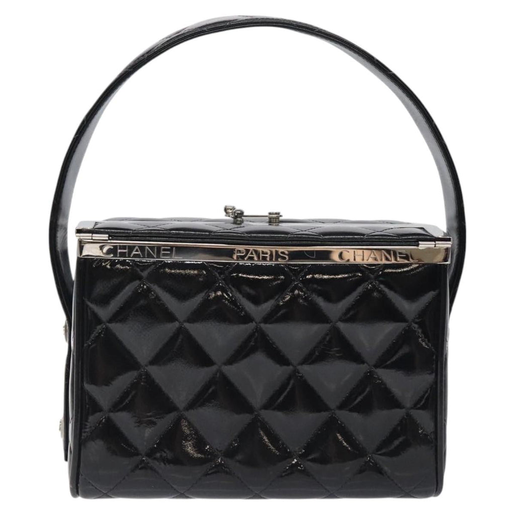 Chanel Vintage Metal Box Bag Quilted Patent Black Patent_Leather Handbag (Pre-Owned)