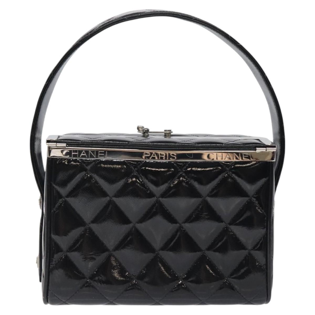 Chanel Vintage Metal Box Bag Quilted Patent Black Patent_Leather Handbag (Pre-Owned)