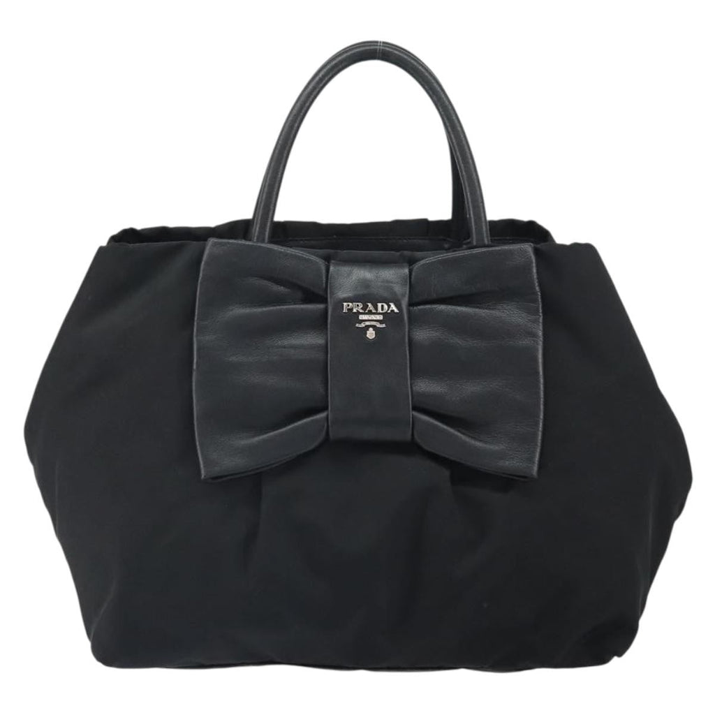 Prada Bow Tote Tessuto With Leather Black Nylon Tote Bag Bag (Pre-Owned)