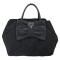 Prada Bow Tote Tessuto With Leather Black Nylon Tote Bag Bag (Pre-Owned)