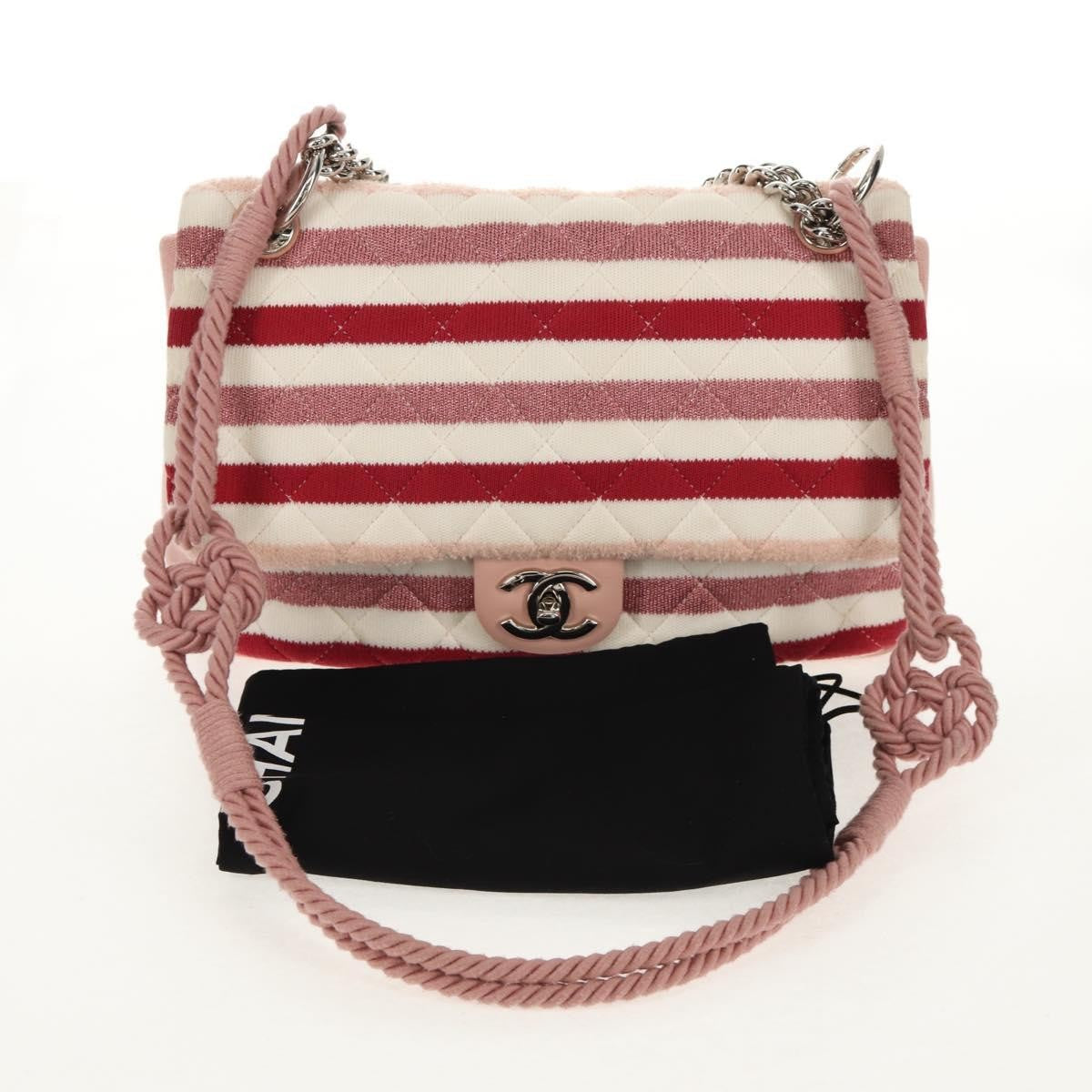 Chanel Vintage Flap Shoulder Bag Canvas Pink Leather Handbag (Pre-Owned)