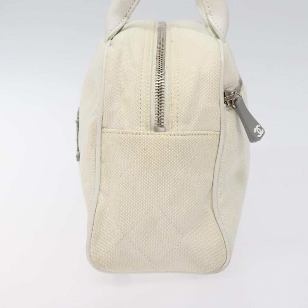 Chanel Vintage Logo Bowler Bag Quilted Canvas White Canvas Handbag (Pre-Owned)