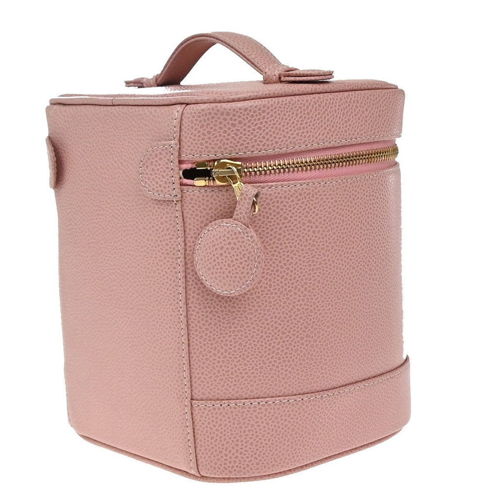 Chanel Vintage Timeless Cosmetic Case Caviar Pink Leather Handbag (Pre-Owned)