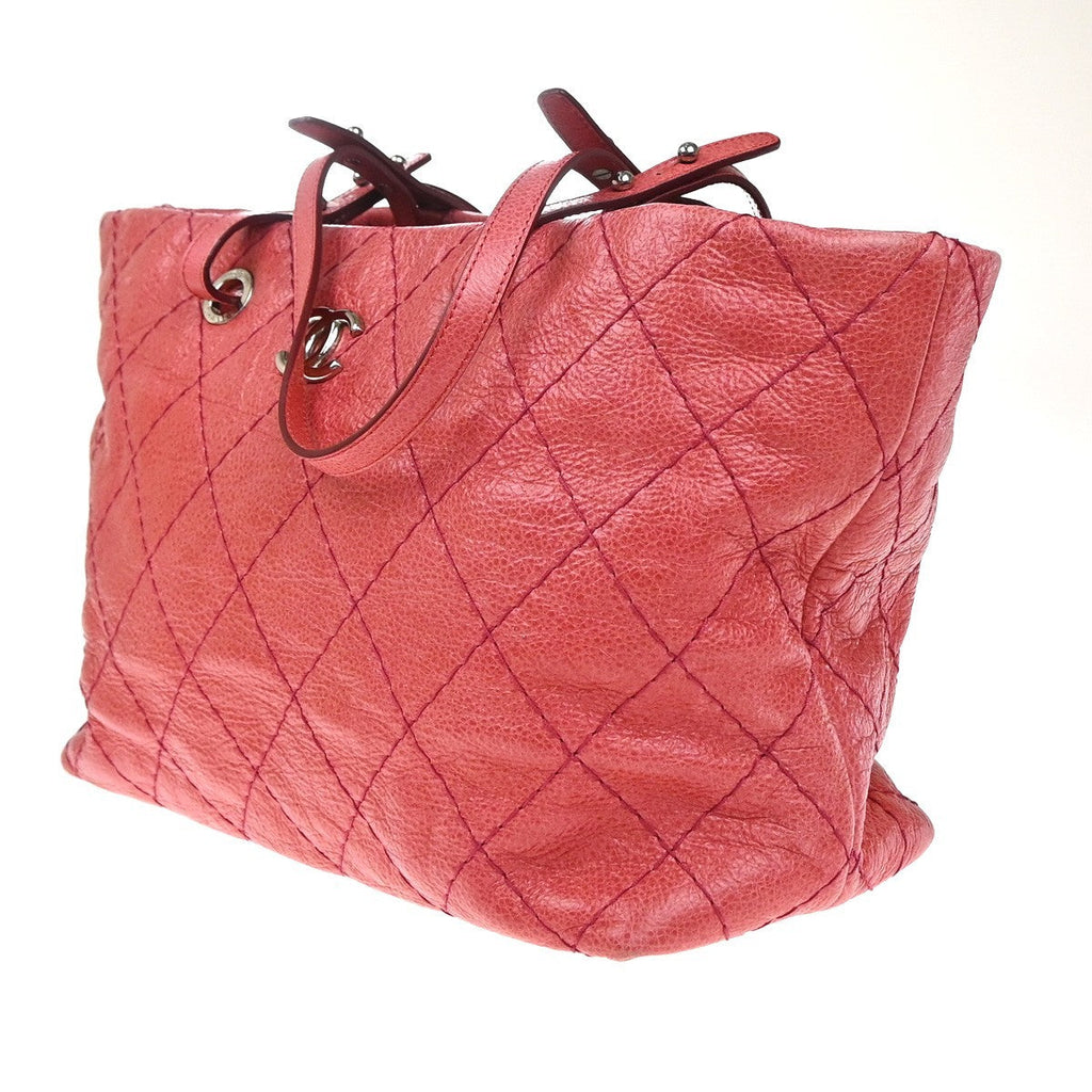 Chanel On The Road Tote Quilted Leather Pink Leather Tote Bag Bag (Pre-Owned)