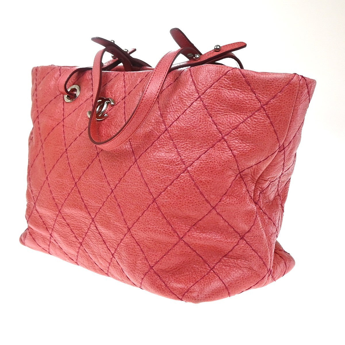 Chanel On The Road Tote Quilted Leather Pink Leather Tote Bag Bag (Pre-Owned)
