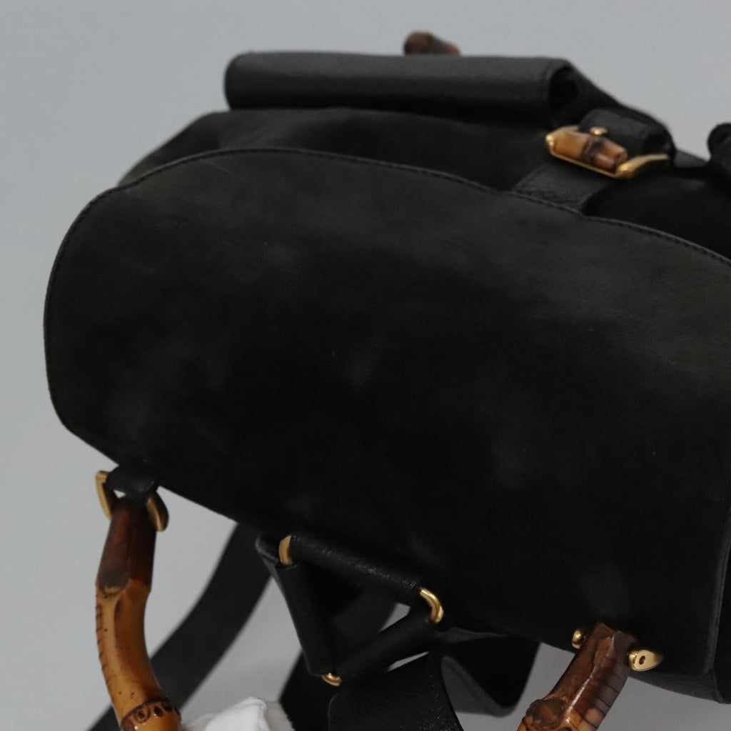Gucci Vintage Bamboo Backpack Suede And Leather Black Suede Backpack Bag (Pre-Owned)