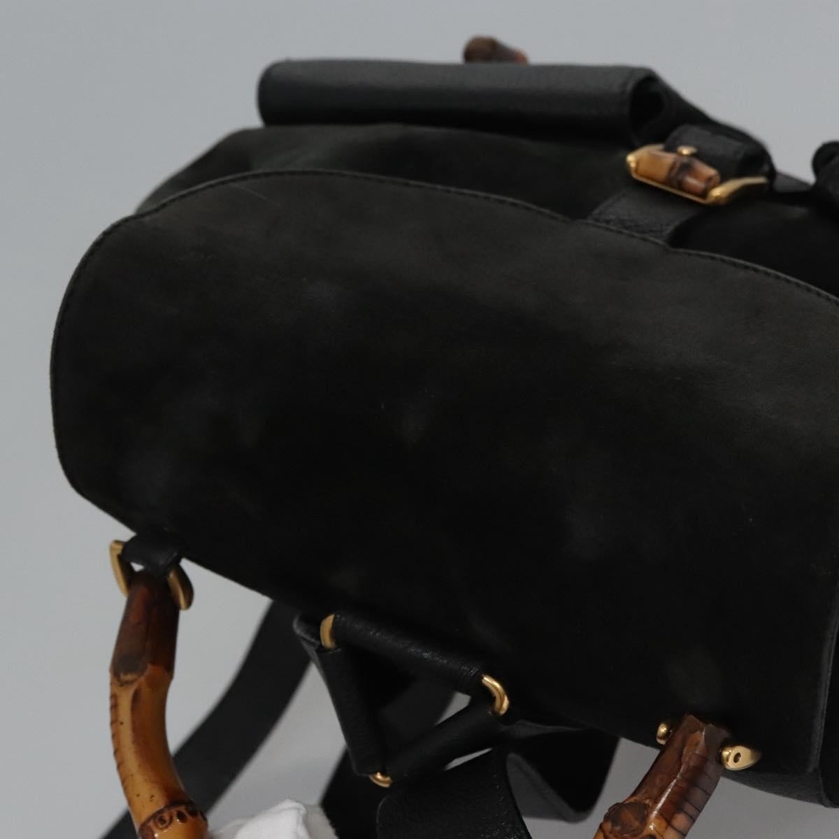 Gucci Vintage Bamboo Backpack Suede And Leather Black Suede Backpack Bag (Pre-Owned)