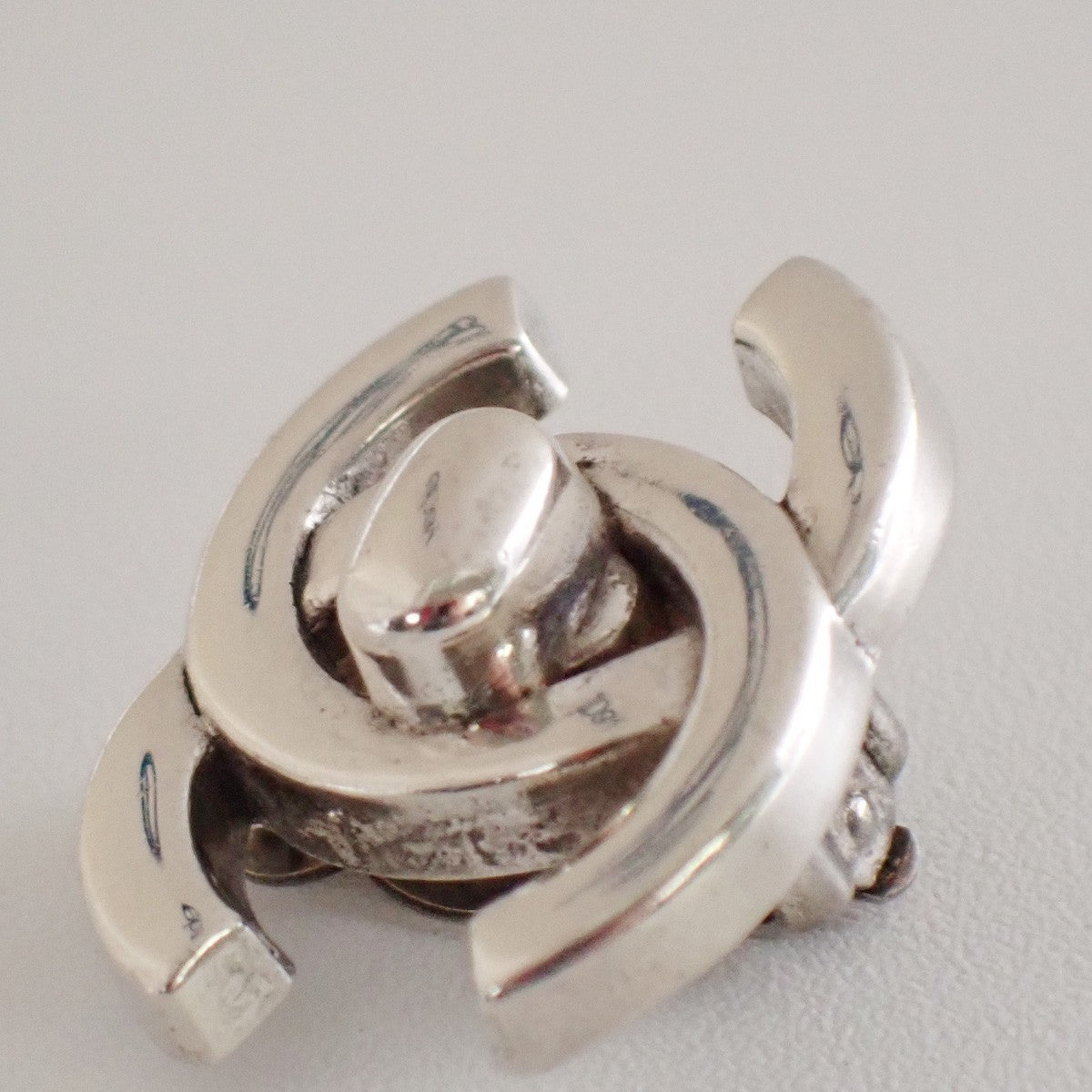 Chanel Cc Turnlock Clip-On Earrings Metal Silver Silver_Plated Earrings Jewelry (Pre-Owned)