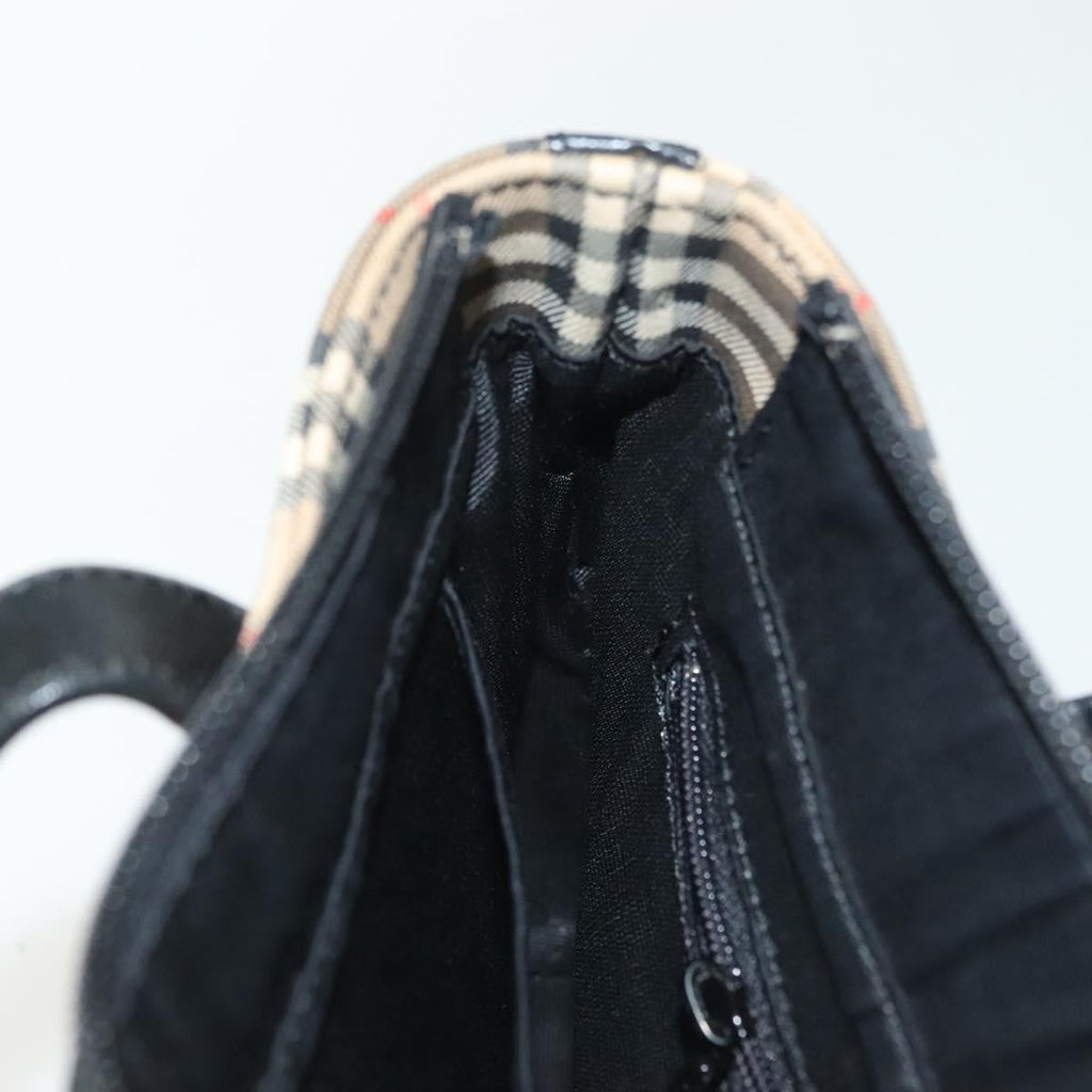 Burberry Nova Handbag Check Pattern Beige Canvas Bag (Pre-Owned)