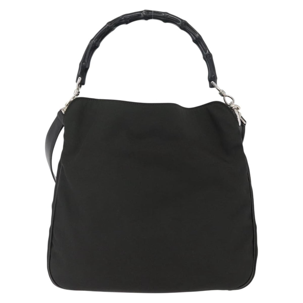 Gucci Vintage Bamboo Handle Bag Nylon Black Nylon Handbag (Pre-Owned)