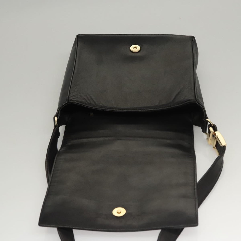 Chanel Chocolate Bar Cc Shoulder Bag Quilted Leather Black Leather Shoulder Bag Bag (Pre-Owned)