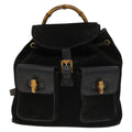 Gucci Vintage Bamboo Backpack Suede And Leather Black Suede Backpack Bag (Pre-Owned)