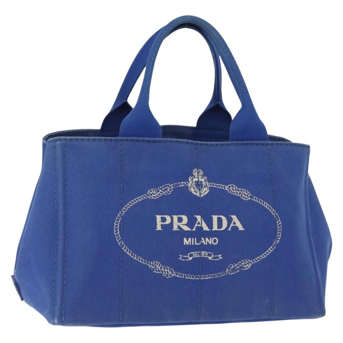 Prada Canapa Open Tote Canvas Blue Canvas Tote Bag Bag (Pre-Owned)