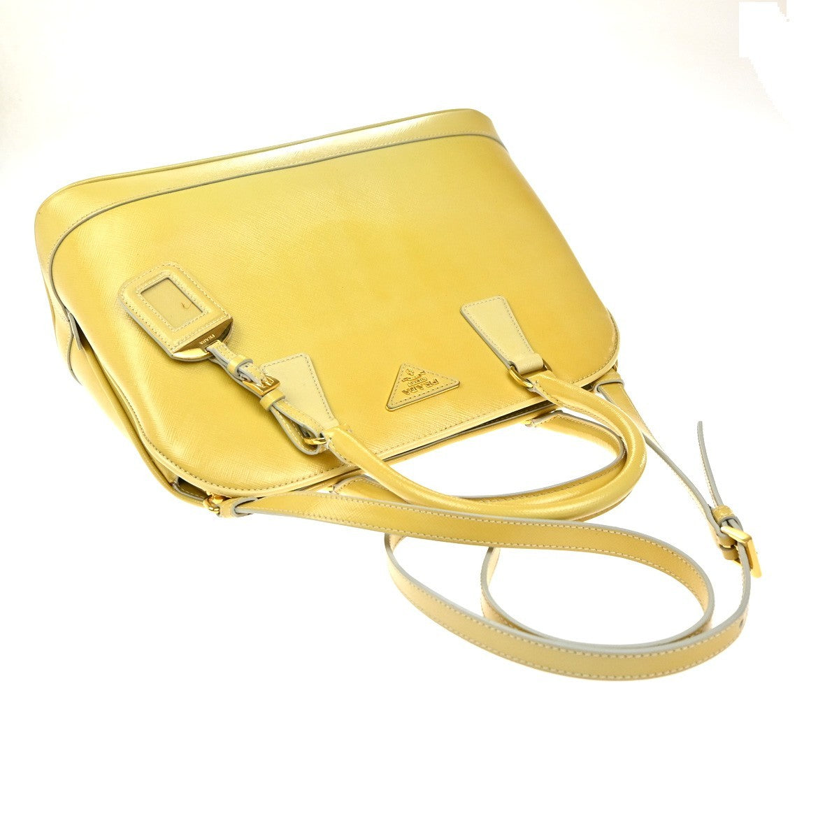 Prada Open Promenade Bag Saffiano Leather Yellow Leather Handbag (Pre-Owned)