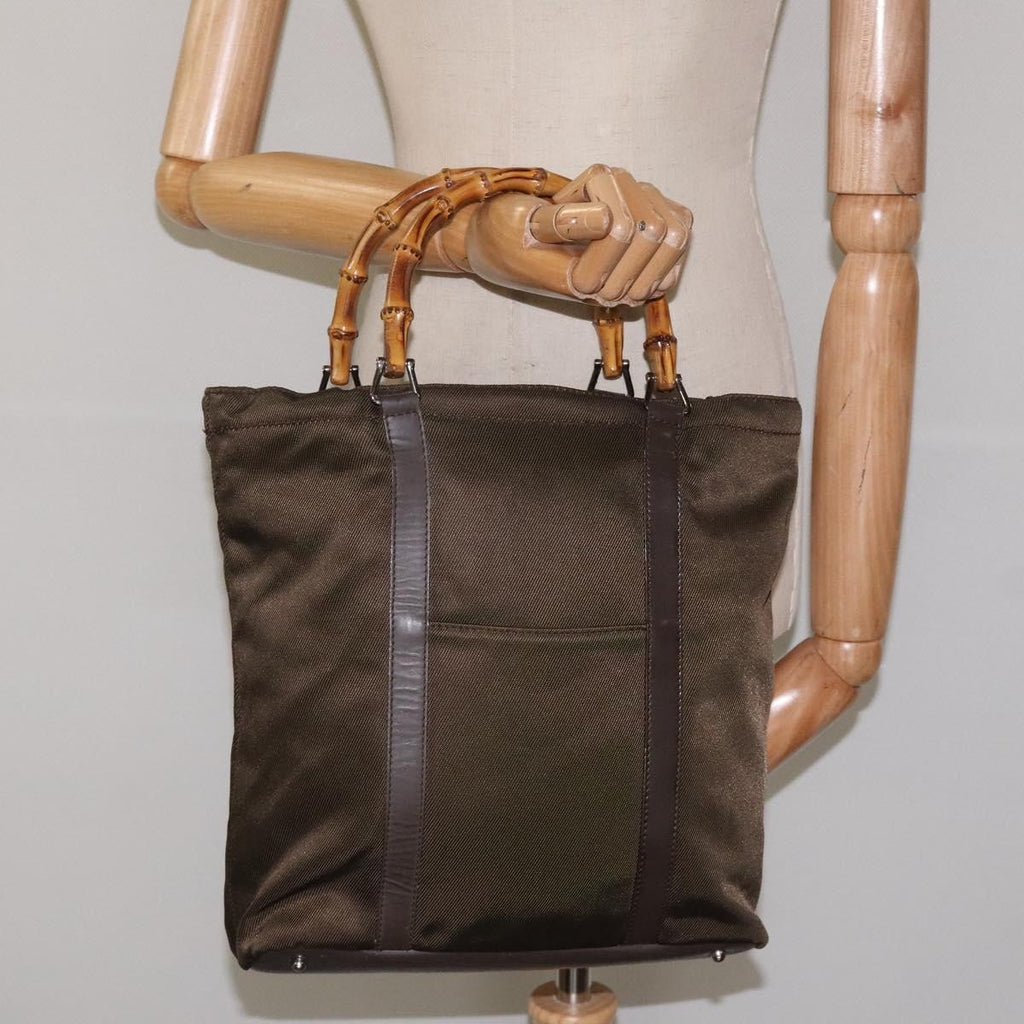 Gucci Convertible Bamboo Zip Tote Nylon Brown Nylon Tote Bag Bag (Pre-Owned)