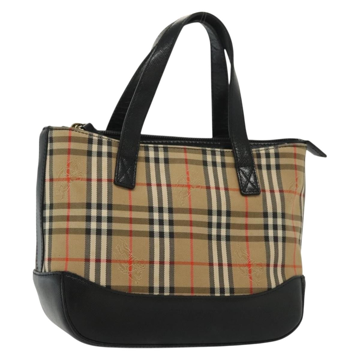 Burberry Nova Handbag Check Pattern Beige Canvas Bag (Pre-Owned)