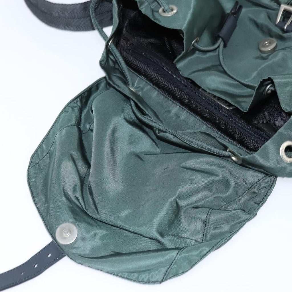 Prada Vela Double Front Pocket Backpack Tessuto With Saffiano Leather Khaki Nylon Backpack Bag (Pre-Owned)