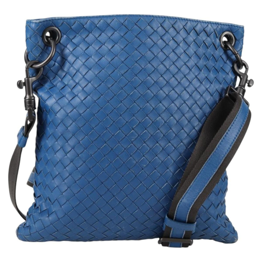 Bottega Veneta Flat Messenger Bag Intrecciato Nappa Blue Leather Shoulder Bag Bag (Pre-Owned)