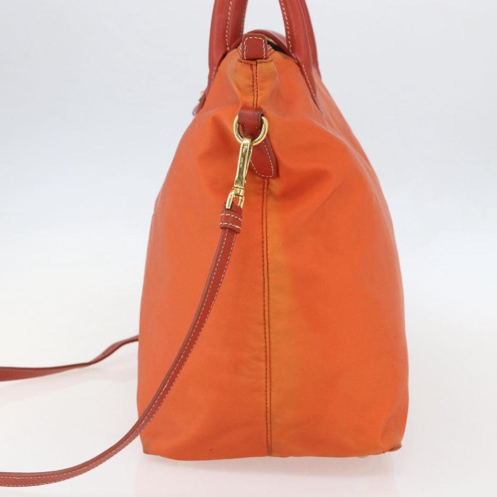 Prada Convertible Flap Tote Tessuto And Saffiano Leather Orange Nylon Tote Bag Bag (Pre-Owned)
