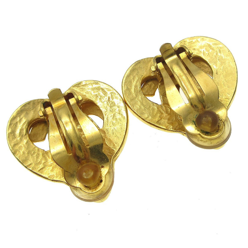 Chanel Cc Logo Heart Gold-Plated Gold Gold_Plated Earrings Jewelry (Pre-Owned)