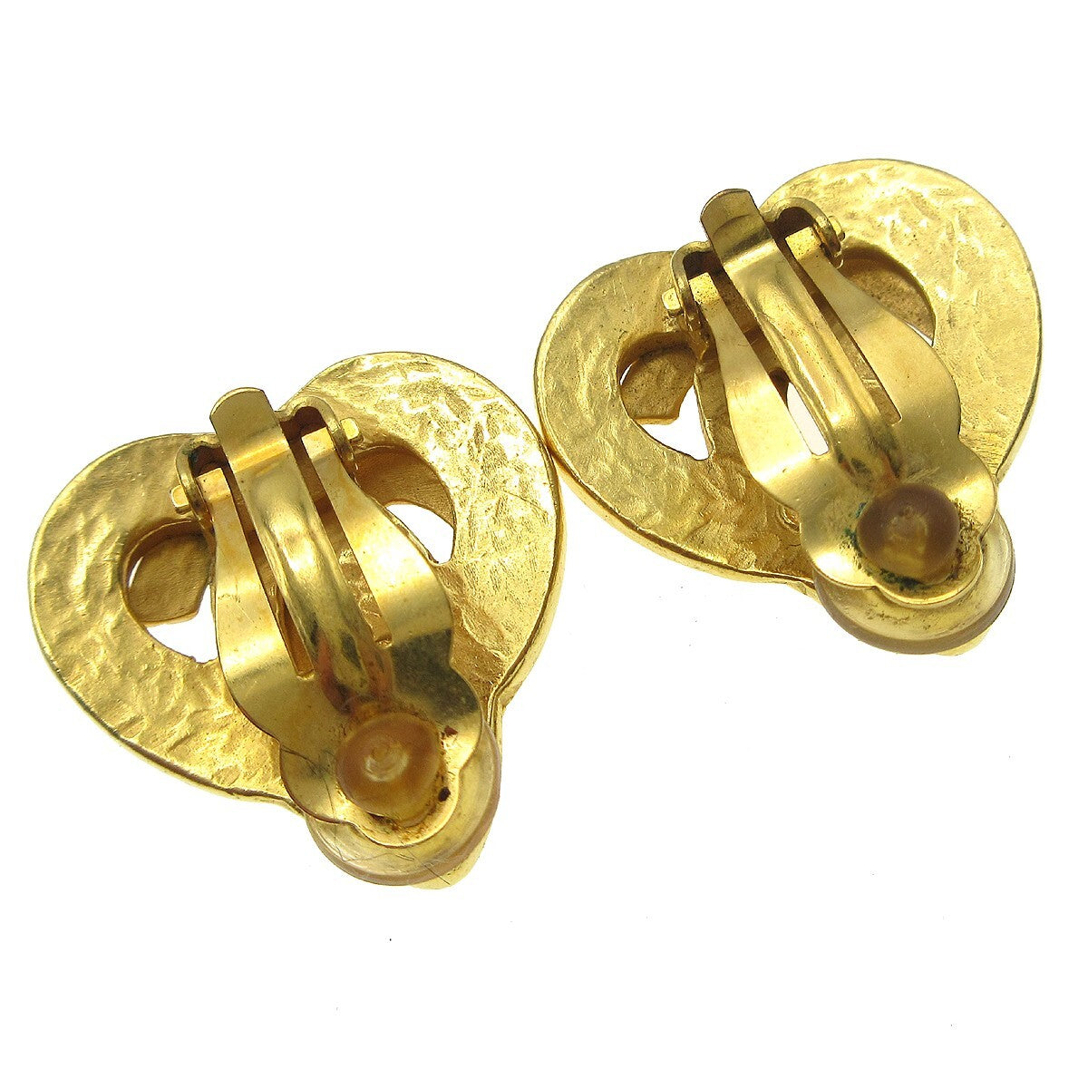 Chanel Cc Logo Heart Gold-Plated Gold Gold_Plated Earrings Jewelry (Pre-Owned)