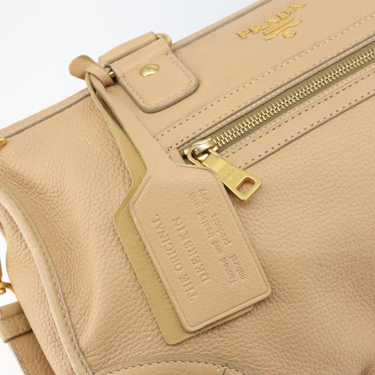 Prada Front Zip Convertible Satchel Cervo Leather Beige Leather Handbag (Pre-Owned)