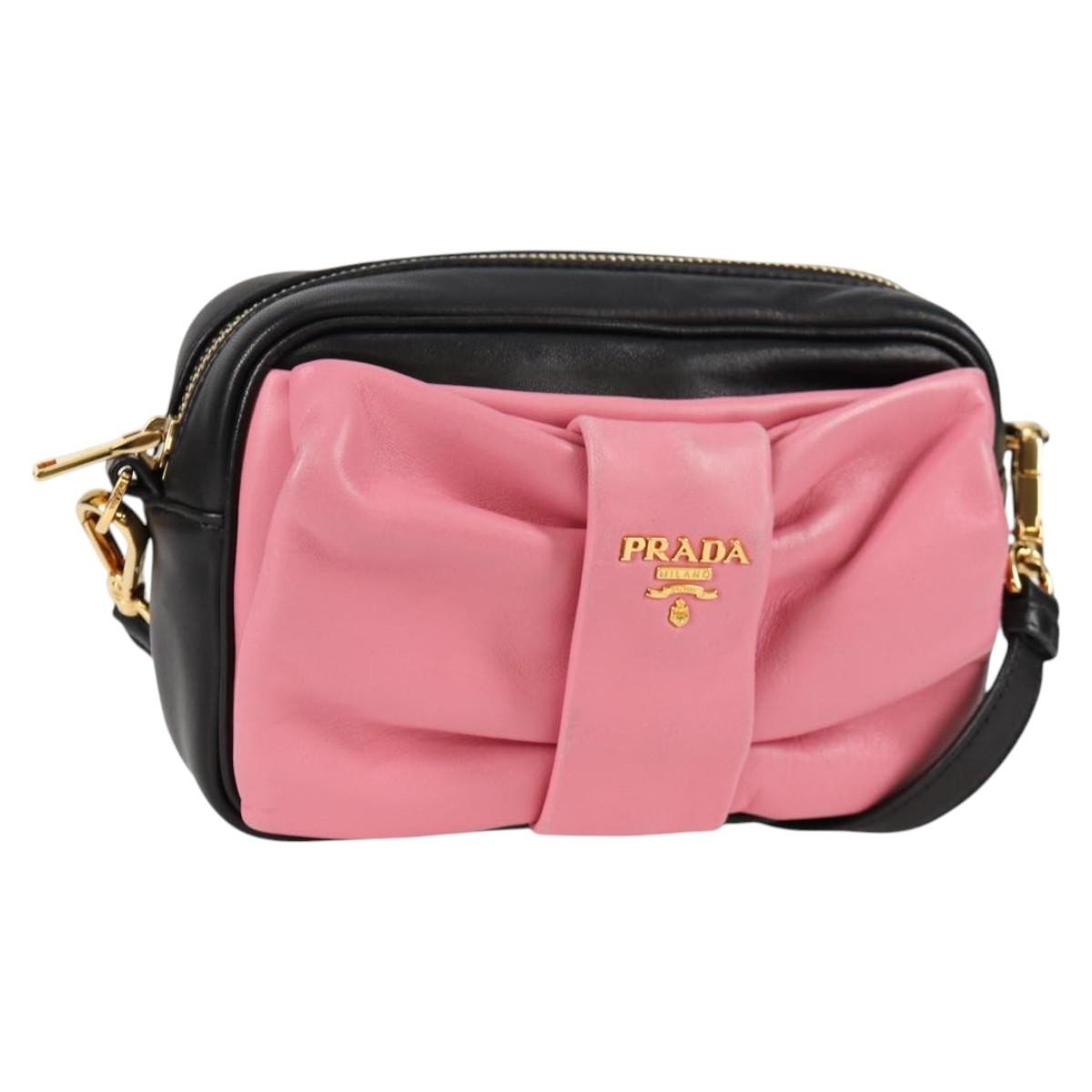 Prada Bow Camera Crossbody Bag Nappa Leather Black Leather Shoulder Bag Bag (Pre-Owned)