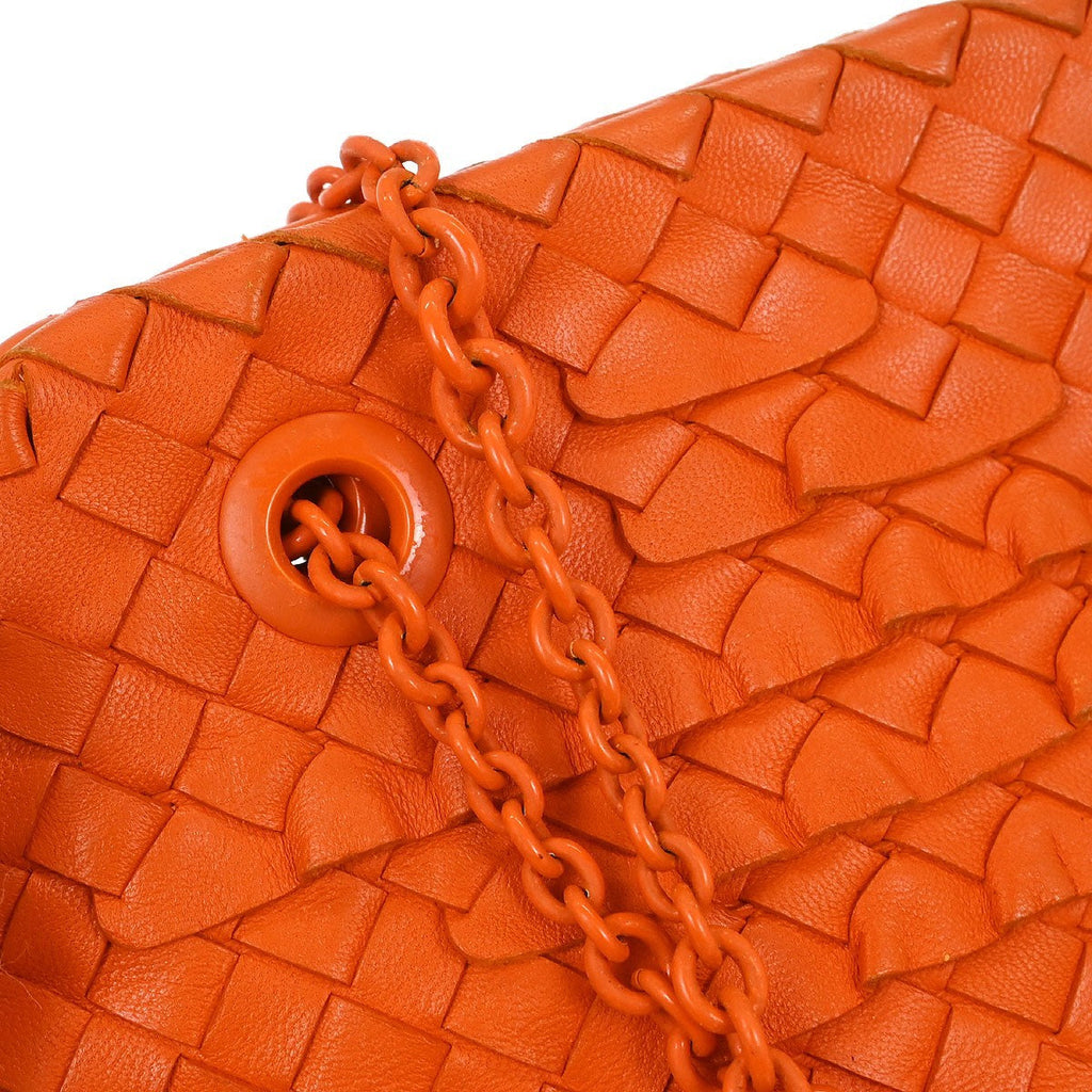 Bottega Veneta Intrecciato Shoulder Bag Leather Orange Leather Shoulder Bag Bag (Pre-Owned)