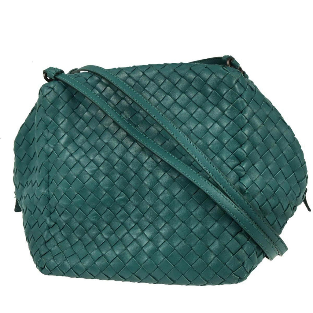 Bottega Veneta Zip Cube Messenger Intrecciato Nappa Green Leather Shoulder Bag Bag (Pre-Owned)