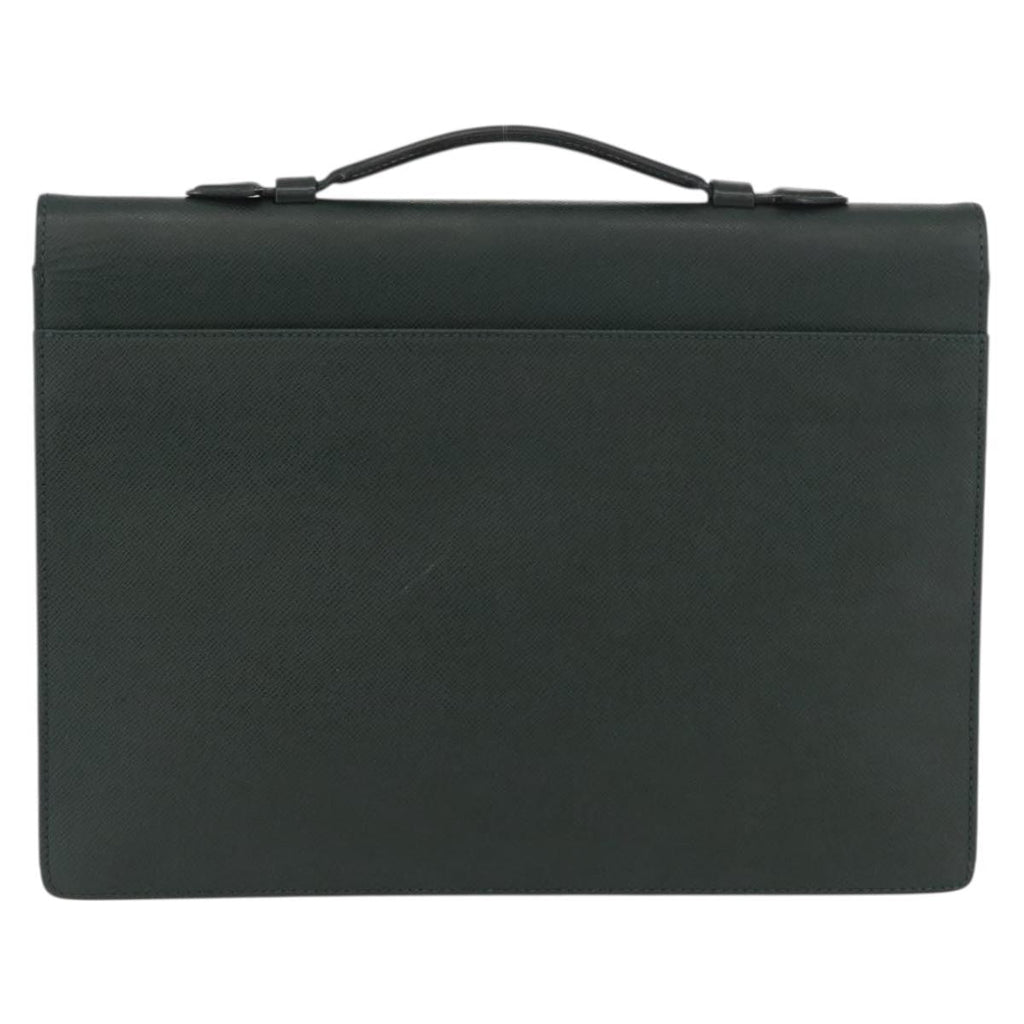 Louis Vuitton Serviette Kourad Briefcase Taiga Leather Green Leather Handbag (Pre-Owned)