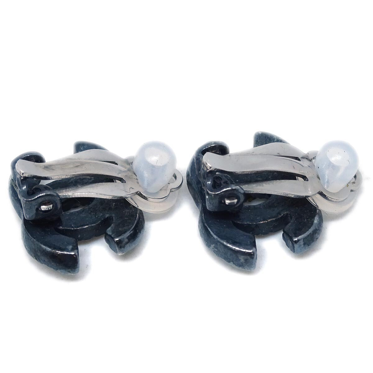 Chanel Cc Clip-On Earrings Metal With Crystal Black Metal Earrings Jewelry (Pre-Owned)