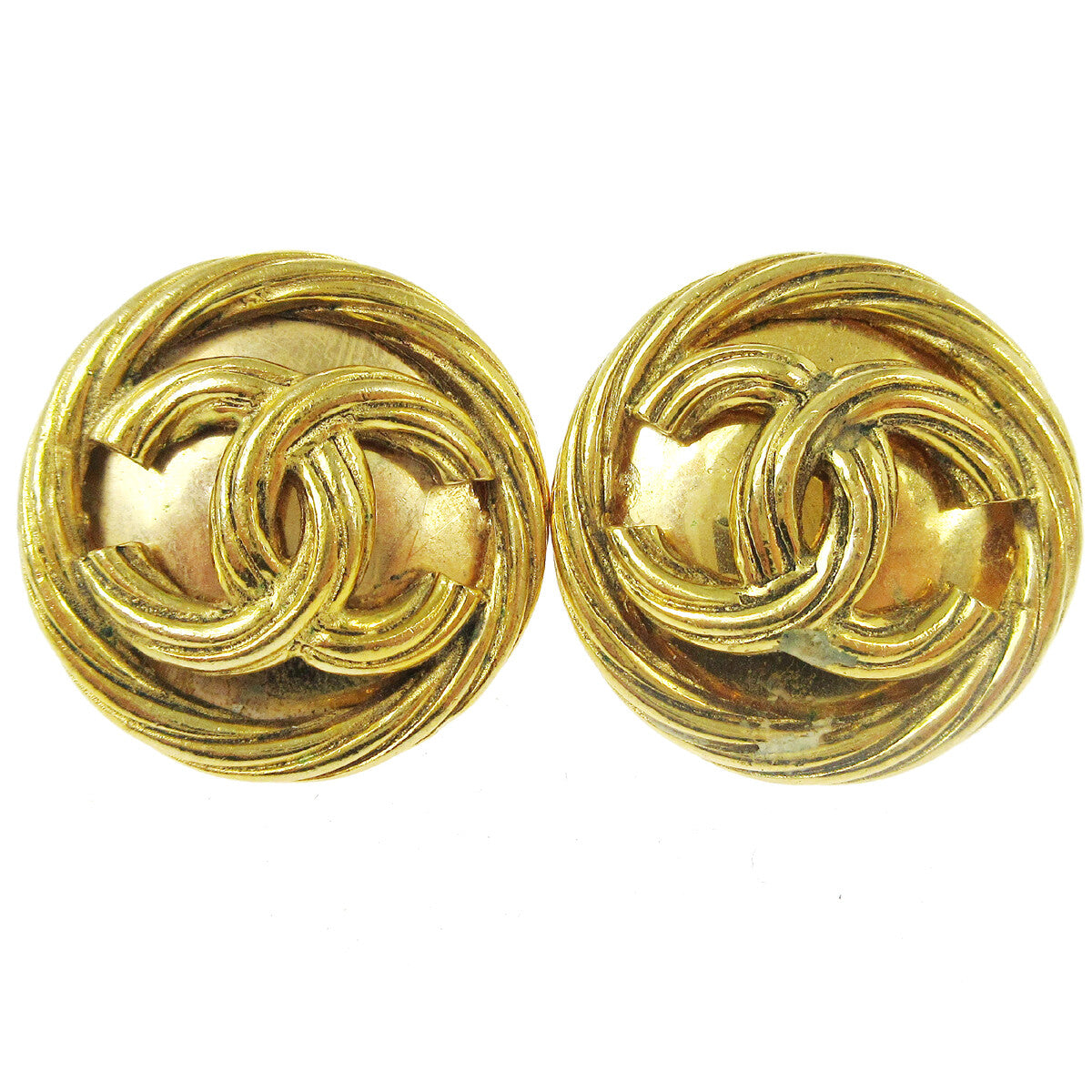 Chanel Cc Button Clip-On Earrings Metal Gold Gold_Plated Earrings Jewelry (Pre-Owned)