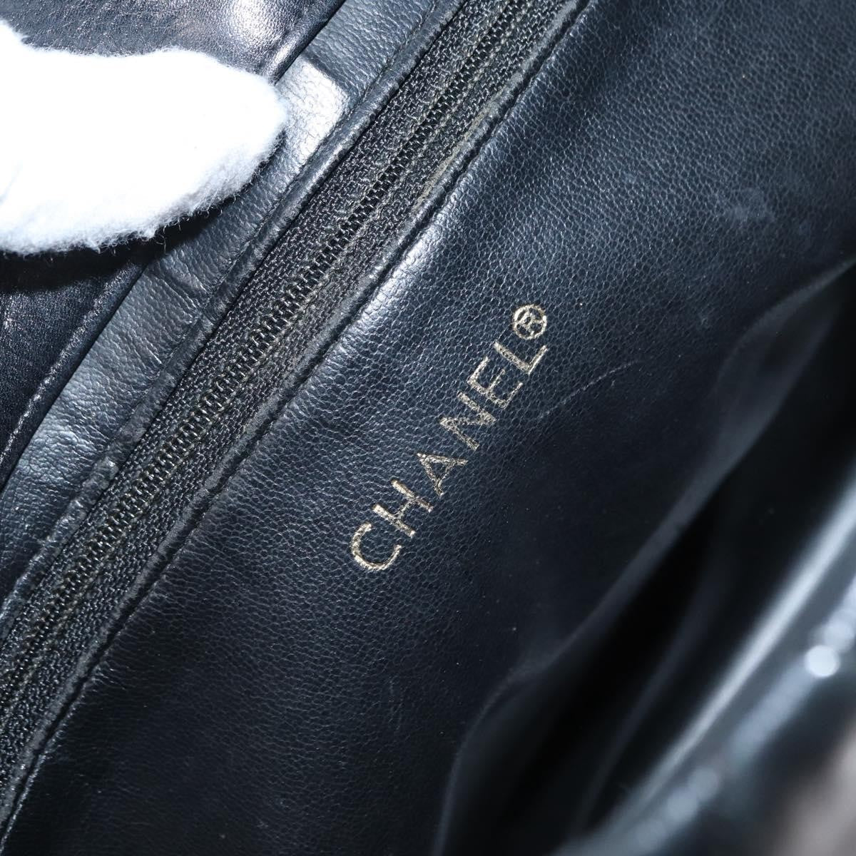 Chanel Chain Tote Leather Black Leather Handbag (Pre-Owned)