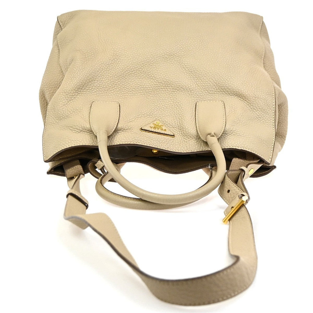 Prada Convertible Open Shopping Tote Vitello Daino Beige Leather Tote Bag Bag (Pre-Owned)