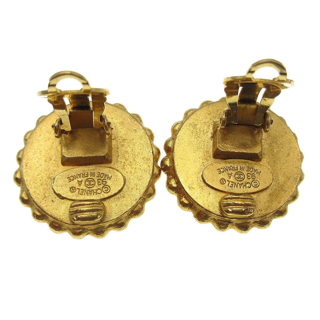 Chanel Cc Round Stud Earrings Metal And Enamel Gold Gold_Plated Earrings Jewelry (Pre-Owned)