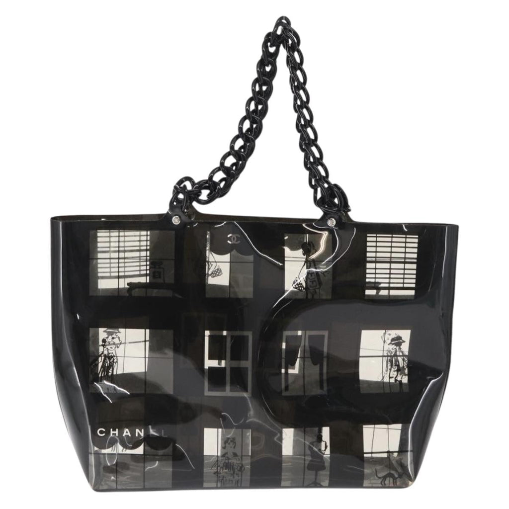 Chanel Coco Window Tote Printed Vinyl Black Plastic Tote Bag Bag (Pre-Owned)