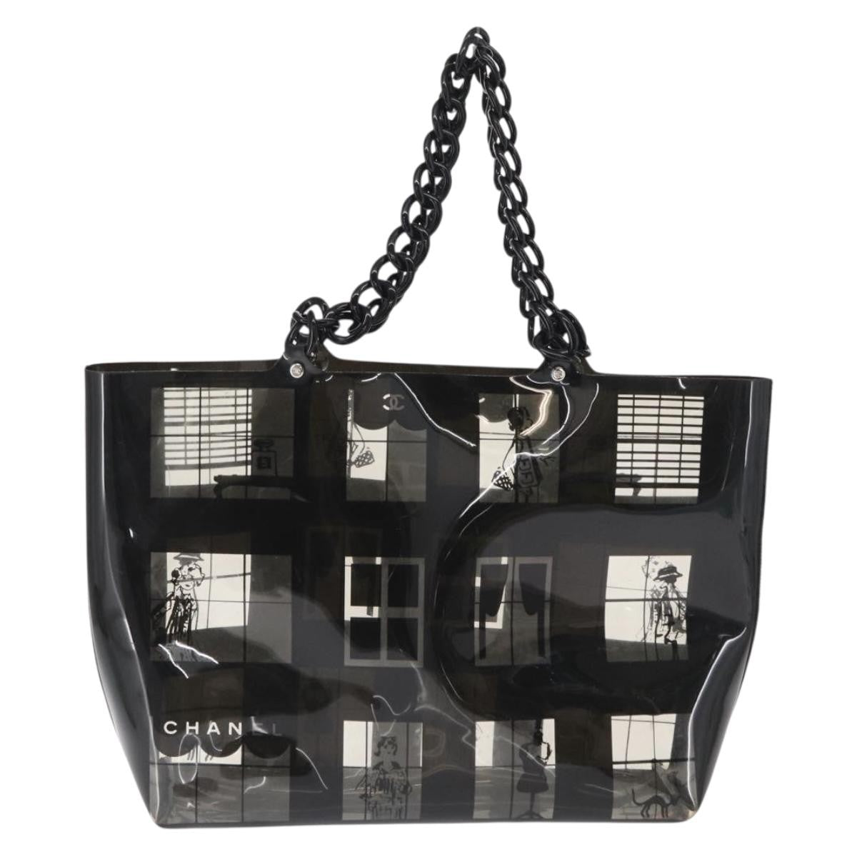 Chanel Coco Window Tote Printed Vinyl Black Plastic Tote Bag Bag (Pre-Owned)