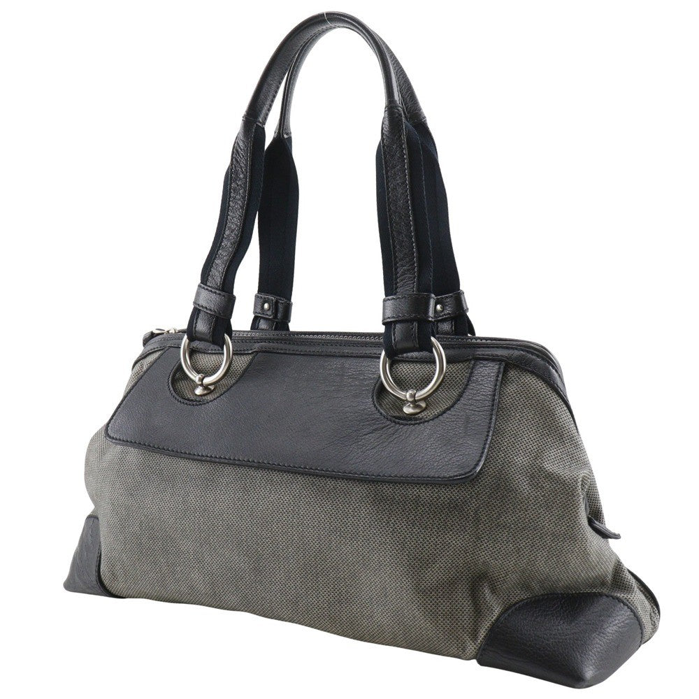 Bottega Veneta Vintage Handbag Leather Gray Canvas Handbag (Pre-Owned)