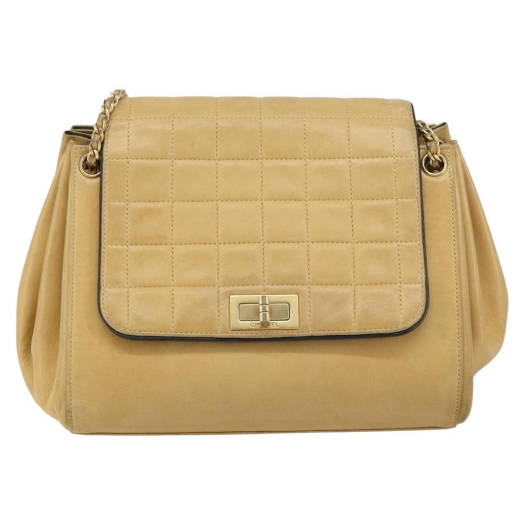 Chanel Chocolate Bar Accordion Reissue Flap Bag Quilted Lambskin Beige Leather Shoulder Bag Bag (Pre-Owned)