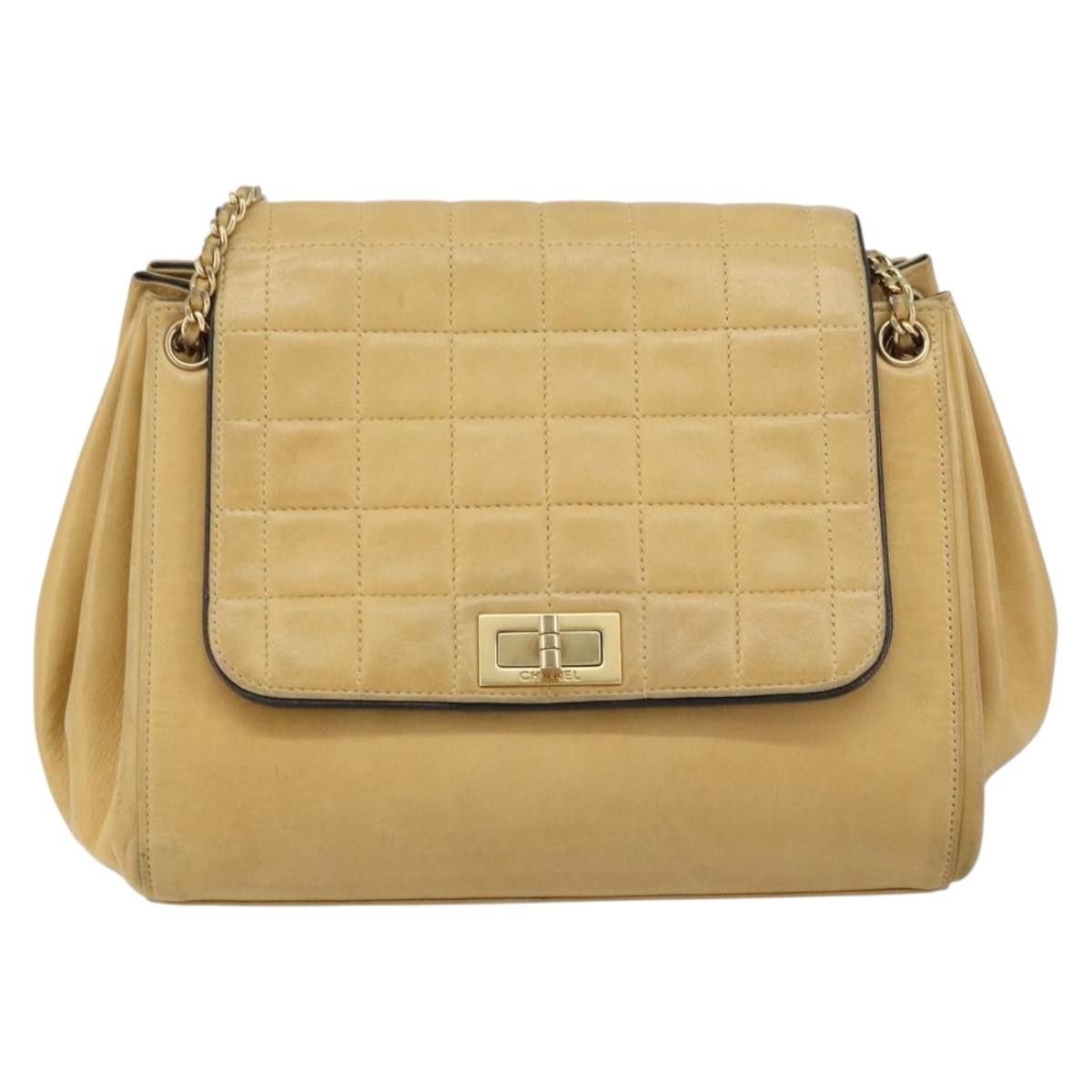 Chanel Chocolate Bar Accordion Reissue Flap Bag Quilted Lambskin Beige Leather Shoulder Bag Bag (Pre-Owned)