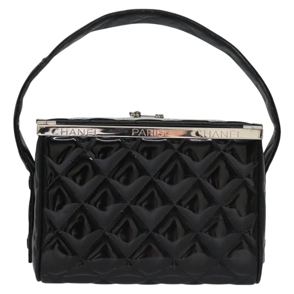 Chanel Vintage Metal Box Bag Quilted Patent Black Patent_Leather Handbag (Pre-Owned)