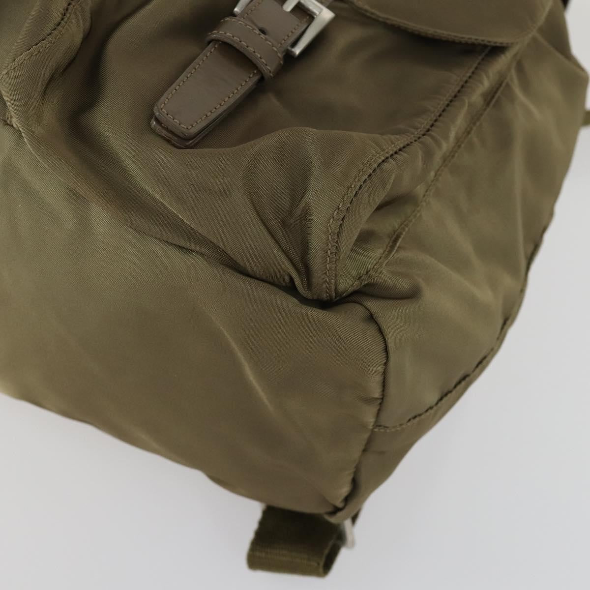 Prada Vela Double Front Pocket Backpack Tessuto With Saffiano Leather Khaki Nylon Backpack Bag (Pre-Owned)