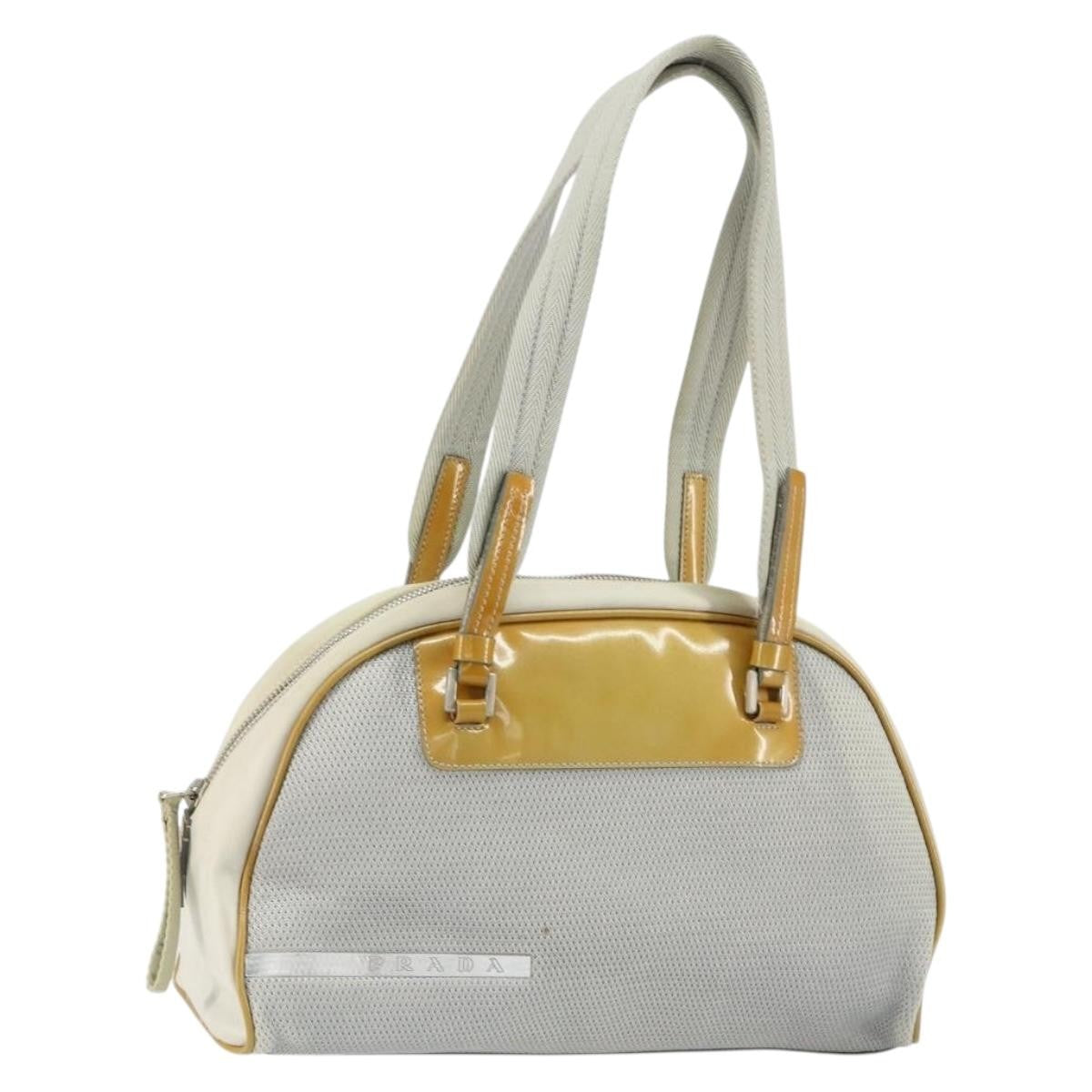Prada Vintage Zip Handbag Tessuto Silver Nylon Handbag (Pre-Owned)