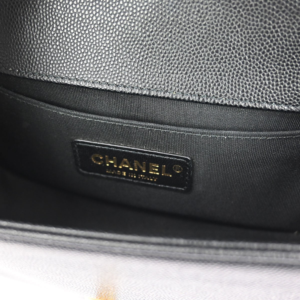 Chanel Boy Flap Bag Quilted Caviar Black Leather Shoulder Bag Bag (Pre-Owned)