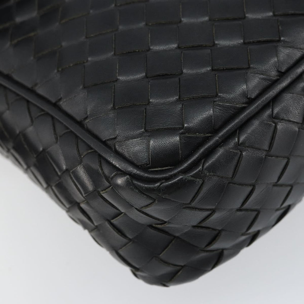 Bottega Veneta Intrecciato Shoulder Bag Leather Black Leather Shoulder Bag Bag (Pre-Owned)
